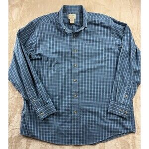 LL Bean Mens XL Wrinkle Free Blue/Orange Shirt 503307 Traditional Fit Easy Care